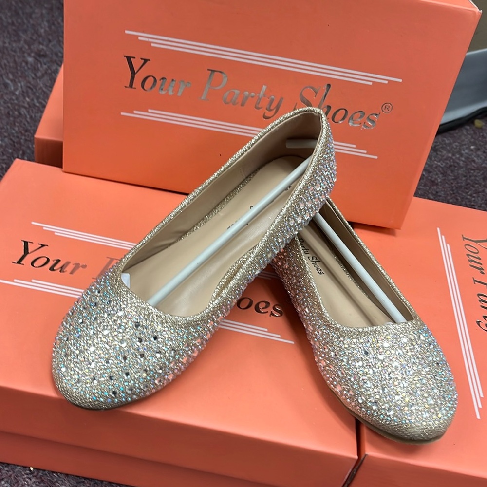 Nude/gold rhinestone flats